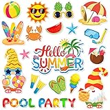 Whaline 38 Pieces Summer Thick Gel Clings Beach Hawaiian Tropic Gel Decals Reusable Hello Summer Flip Flops Ice Cream Window Gel Stickers for Pool Party Home Classroom Nursery Summer Party Supplies