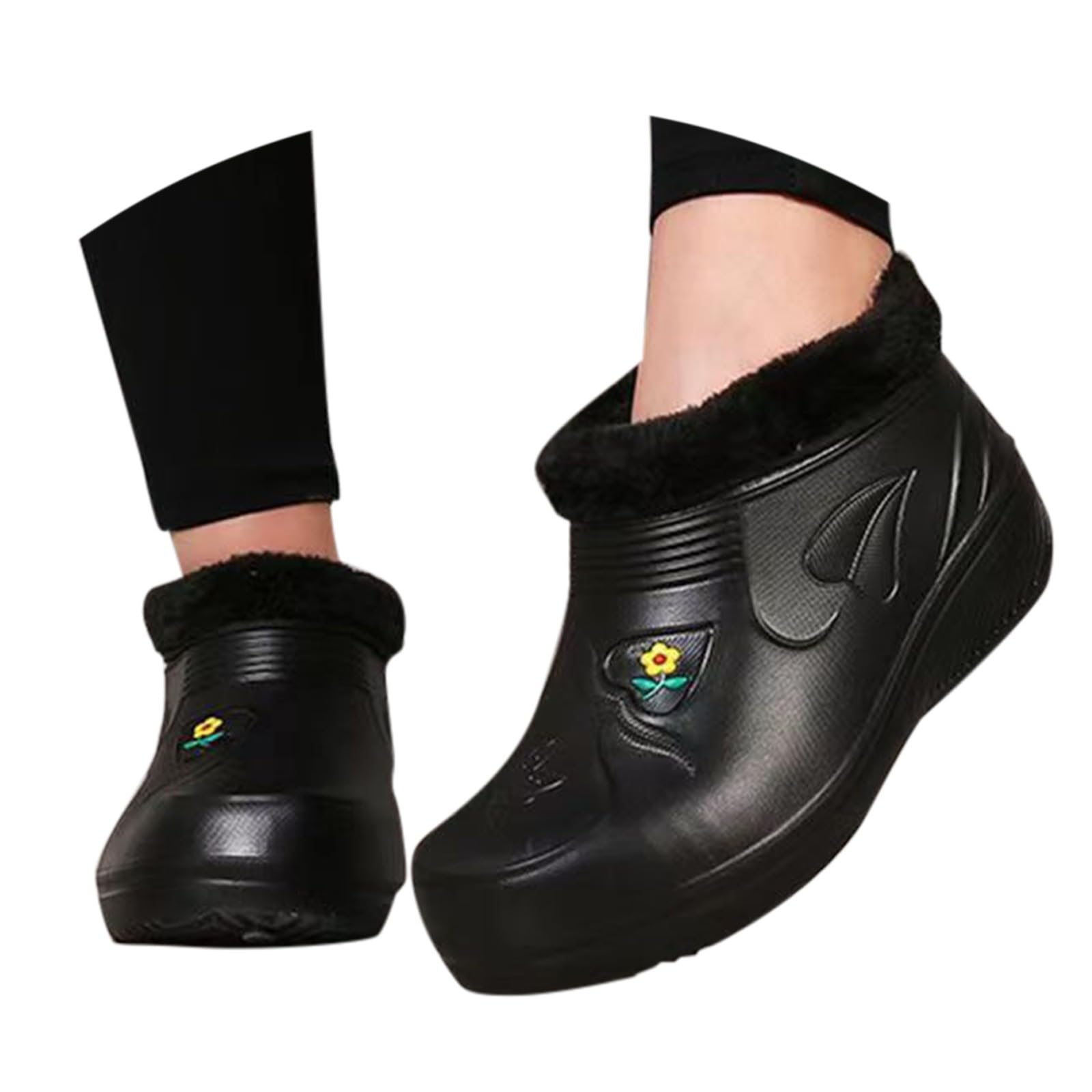 Botas de goma para mujer, forradas, botas de lluvia, botas de goma, antideslizantes, zapatos de lluvia, botas de lluvia, botas de goma cortas, botas de goma impermeables, botines de invierno, botas de