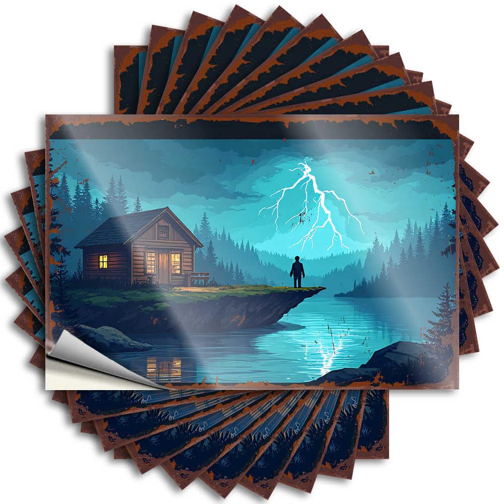 High, Funny Sticker Hard Lonely Cabin By The Lake: A Stormy Night Scene | Military Bar Room Decor(12X18CM)