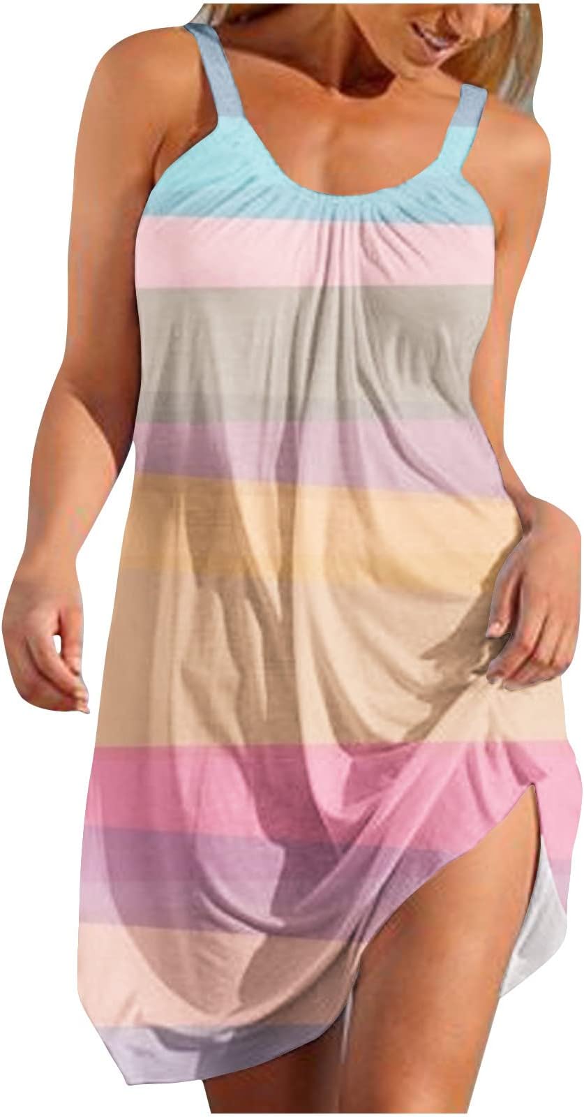 Womens Beach Dress 2023 Summer Boho Mini Dress Casual Floral Printed Sundress Ladies Dressy Holiday Vacation Dress