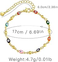 Vista 12 de Delicadas pulseras de oro para mujer, chapado en oro 18, ajustable, mal de ojo, mariposa, cuentas, perla, corazón, turquesa, hecha a mano para mujer