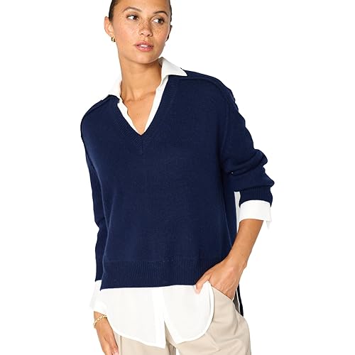 Brochu Walker The Looker Layered V-Neck Sweater - Long Sleeve Warm Sweaters for Women, Oversized Wool & Cashmere Pullover