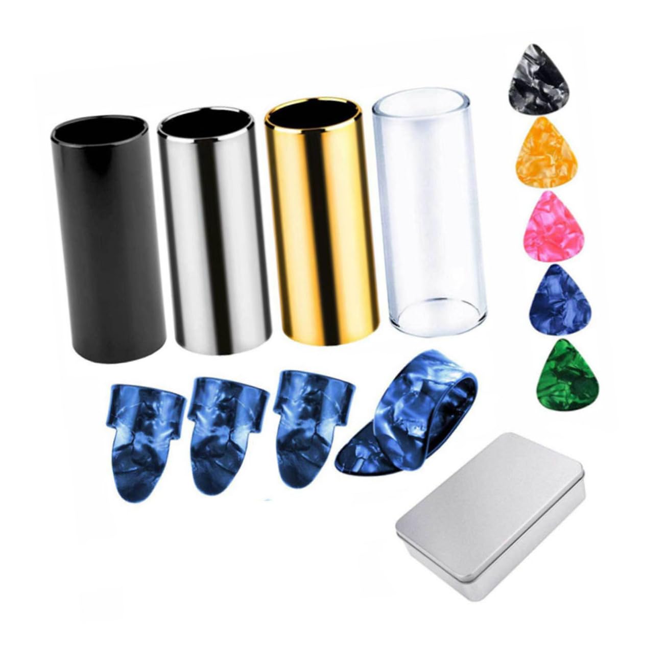 Mikinona 21piezas Protectores De Dedos Para Guitarra De Púas Para Dedos Accesorios De Metal Con Estuche Para Guitarra Slides De Para Principiantes