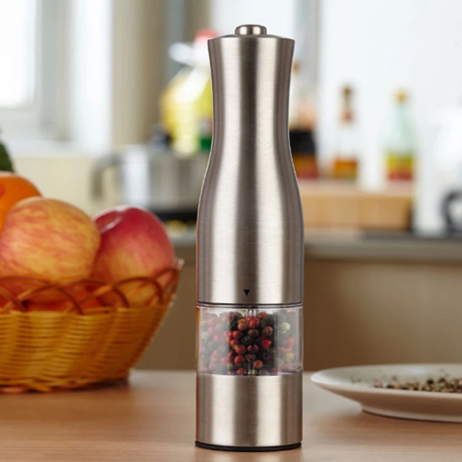 Macina Spezie Elettrico Macina Sale e Pepe Automatico a Batteria con Luce LED e Ruvidezza Regolabile Agitatori in Acciaio Inossidabile, Argento