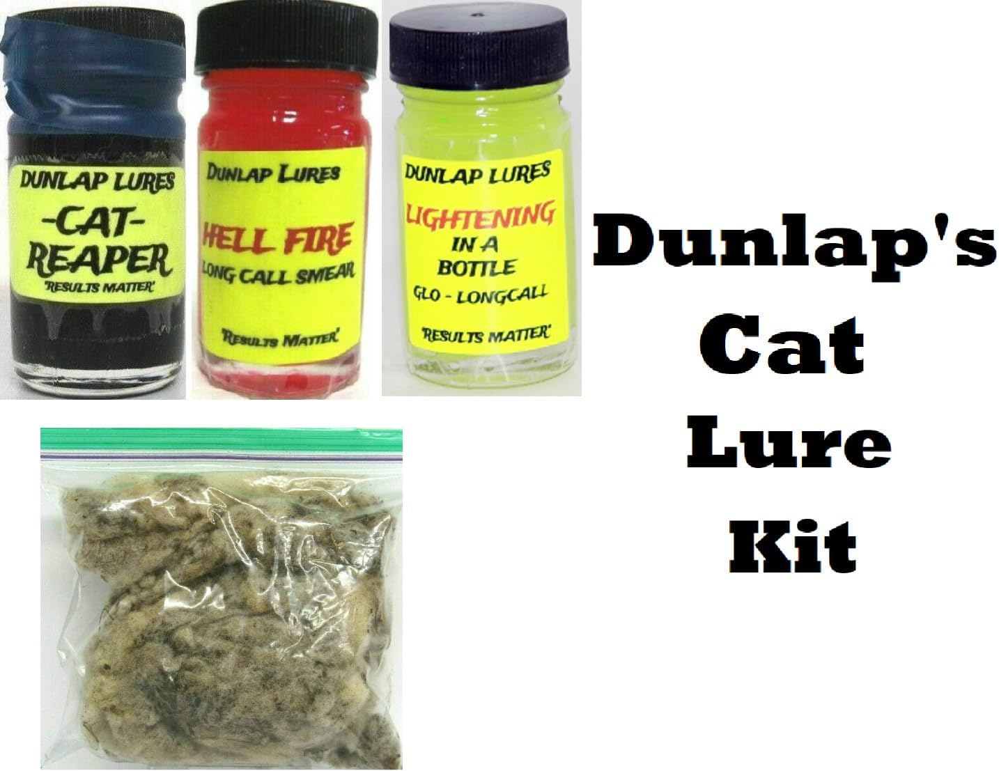 Dunlap Lures Bobcat Lure Kit 3 Piece 1 Ounce Jars Lightning in a Bottle Hellfire Cat Reaper K-35