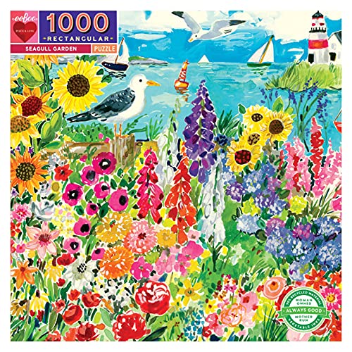 Image of eeBoo 1000 Piece Puzzle - Seaside Garden Jigsaw Puzzle for Adults, Rectangular 28 inch x 21 inch Made with Recycled Board & Vegetable-Based Ink