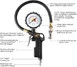 CZC AUTO Déflateur de gonflage des pneus Air Gage de pression avec tuyau en caoutchouc, 2-1/2" Cadran Gage gonflable de roue avec l'aile à verrou droit en laiton Compatible avec Air Compresseur de pompe pour RV Vélo de moto automobile