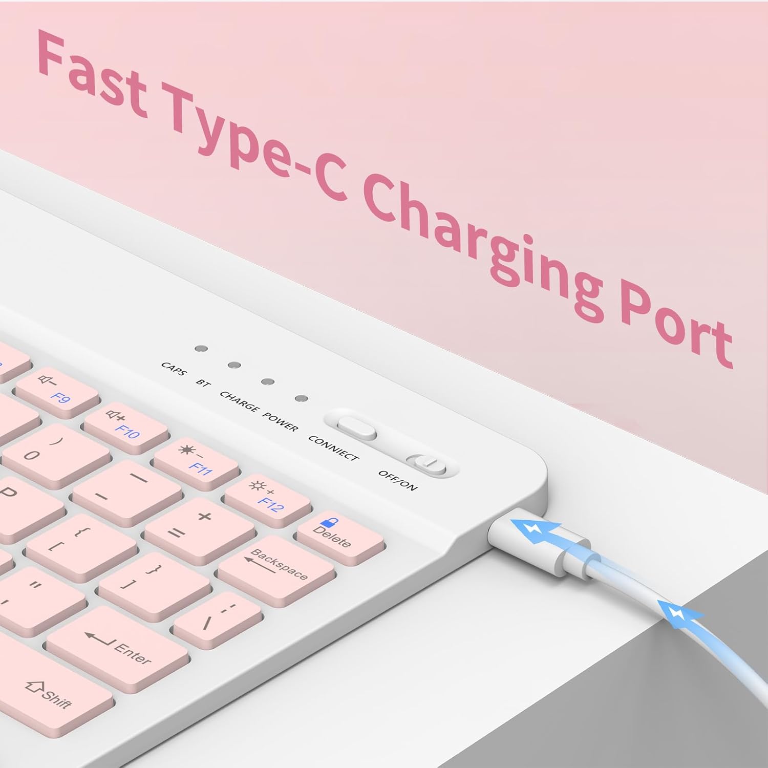 KBCASE Keyboard Case for iPad 9th/8th/7th Generation 2021/2020/2019, Compatible with iPad Air 3/Pro 10.5, Detachable Wireless Keyboard Case with Pencil Holder (Light Pink)