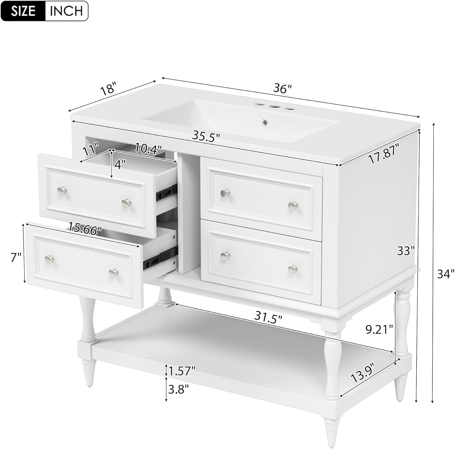 favfurish 36" bathroom vanity with ceramic sink combo, modern undermount single basin bath vanity set w/4 drawers and open shelf,freestanding solid wood frame storage cabinet,white white-3 36"