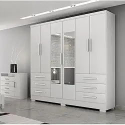 Guarda Roupa Casal com Espelho 6 Portas 6 Gavetas Dakar Novo Horizonte Branco