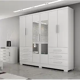 Guarda Roupa Casal com Espelho 6 Portas 6 Gavetas Dakar Novo Horizonte Branco