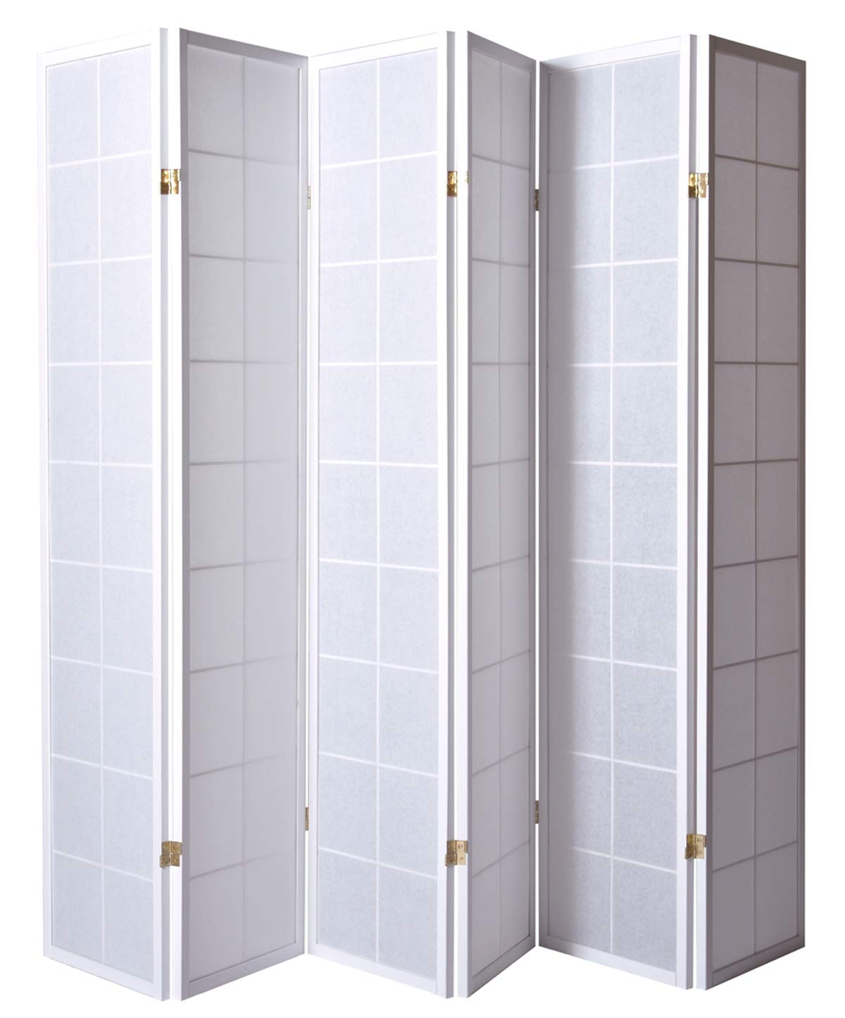 PEGANE Paravent Japonais Grands Carreaux Bois Blanc et Papier de Riz - 6 pans - Dim : H 175 cm