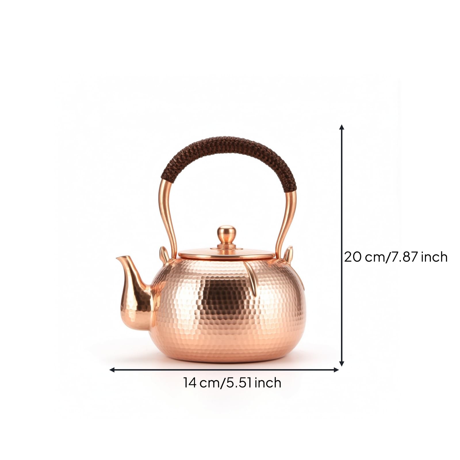 predolo Tetera Cobre Martillado Tetera con Mango Trenzado Artesanal Hervidor para Aficionados Al Té Té, Coleccionistas, Cocina, Comedor, coración, Array, Original, 1L
