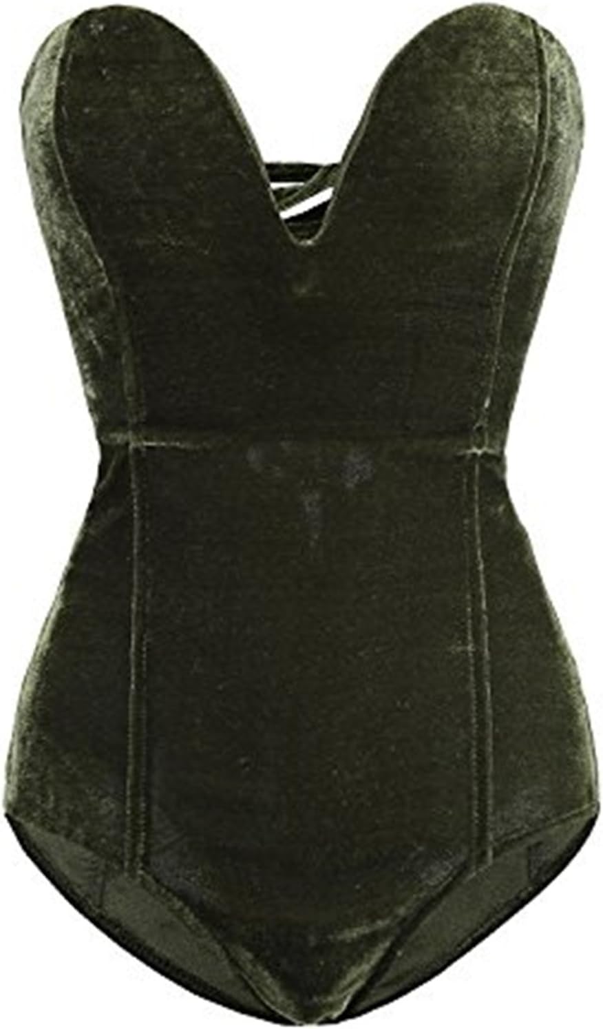 ClothinkWomen Strapless Velvet Bodysuit Back Lace Up Jumpsuit,Sexy Bodysuit Top Playboy Bunny Halloween Costume