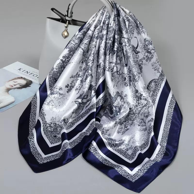 35" Silk Like Scarf Women's Fashion Pattern Large Square Satin Headscarf Headdress Scarves2