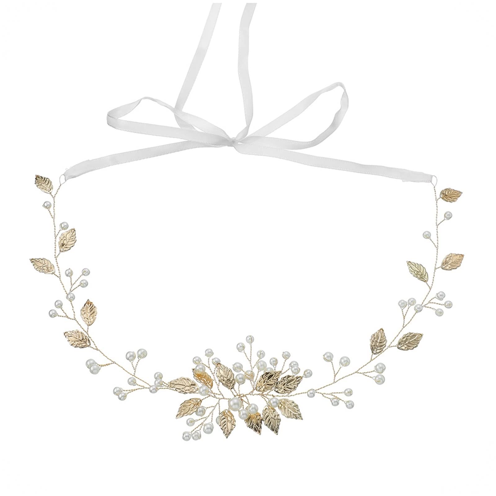 Catena per cintura di perle, collana con catene per il corpo Collana con foglia d'oro Catena per vita con perle Catena per vita Rotondo bianco 18 pollici (46 cm) Gioielli per il corpo per le donne
