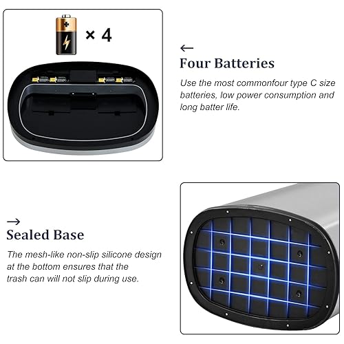 Miniatura 7 de Cubo de basura de acero inoxidable de 13 galones con sensor de movimiento sin contacto cubo de basura de metal con tapa para cocina sala de estar