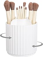 Anyoifax 360° Rotating Makeup Brush Organizer Holder - Spinning Vanity Storage Cup for Brushes, Cosmetics, White Stripe