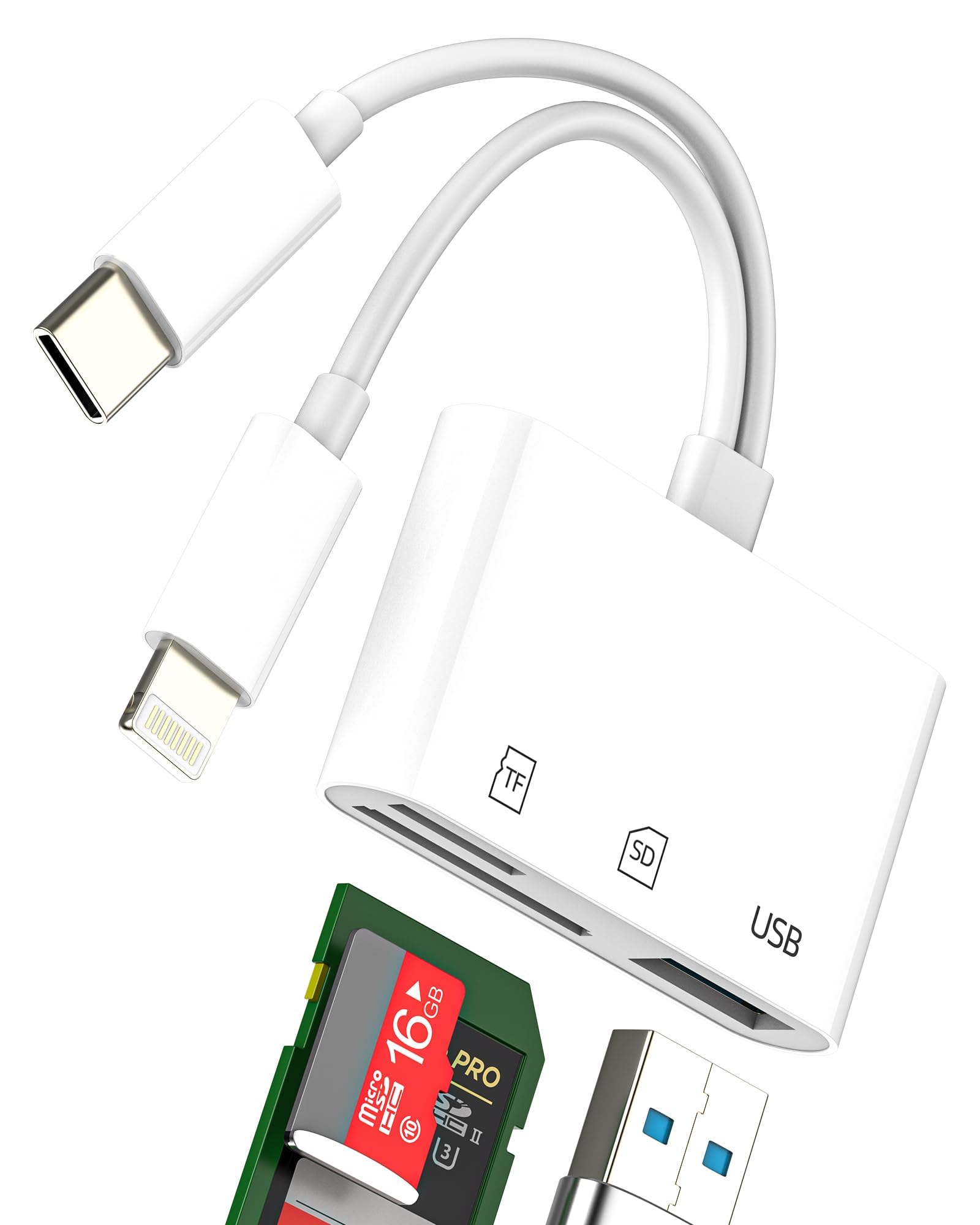Adattatore USB C Lightning A USB(3 In 1)Lettore Schede SD Per Apple IPhone Micro SD Card Reader OTG 3.0 Cavo Per iPad Compatibile Per Samsung TF Memoria Fotocamera Porta Memory Esterno Trasferire Dati
