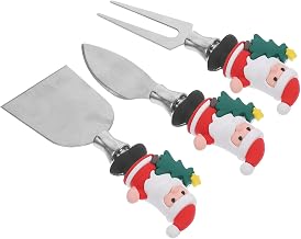 Cabilock 3pcs Cheese Cutlery Set Xmas Stainless Steel with Silicone Handles