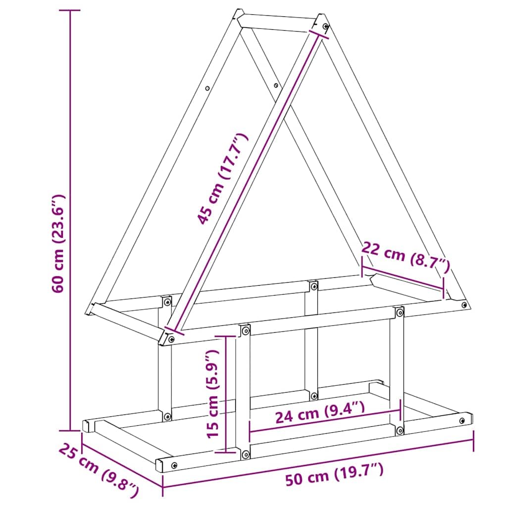 Brennholzregal Schwarz aus kaltgewalztem Stahl 50x25x60 cm, robuster Kaminholzhalter mit 100 kg Traglast, Holzregal für Garten, Terrasse, Wohnzimmer und Ofen