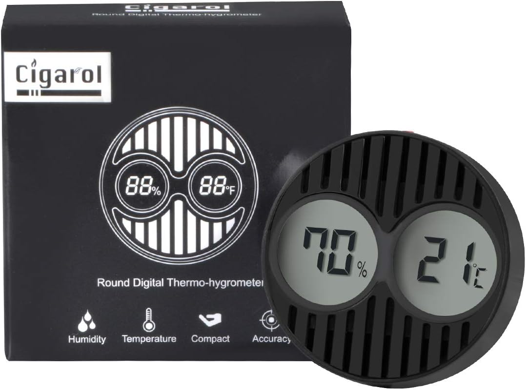 Volenx 2in1 Round Digital Hygrometer Mini LCD Hygrometer Humidity Meter Thermometer and Humidity Gauge Hygrometer Reptile Room Temperature Thermometer Hygrometer for Cigar Humidor,Garden