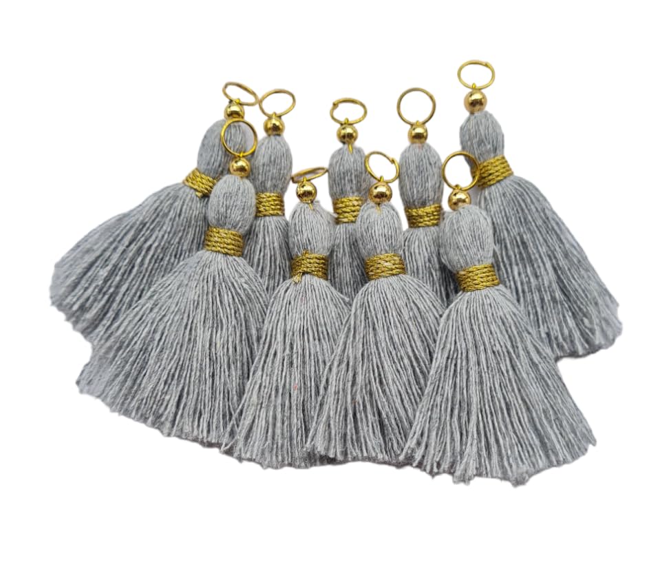 Image of Zippy Flora Micro 1.5 inch Length Cotton Handmade Tassels for Saree /Blouse /Dupatta /DIY /Decor (Pack of 12) (Grey)
