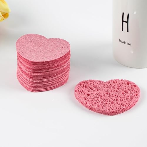 Miniatura 9 de 60 esponjas faciales comprimidas con contenedor, esponja facial en forma de corazón, almohadillas 100% naturales para limpieza, masaje, mascarilla