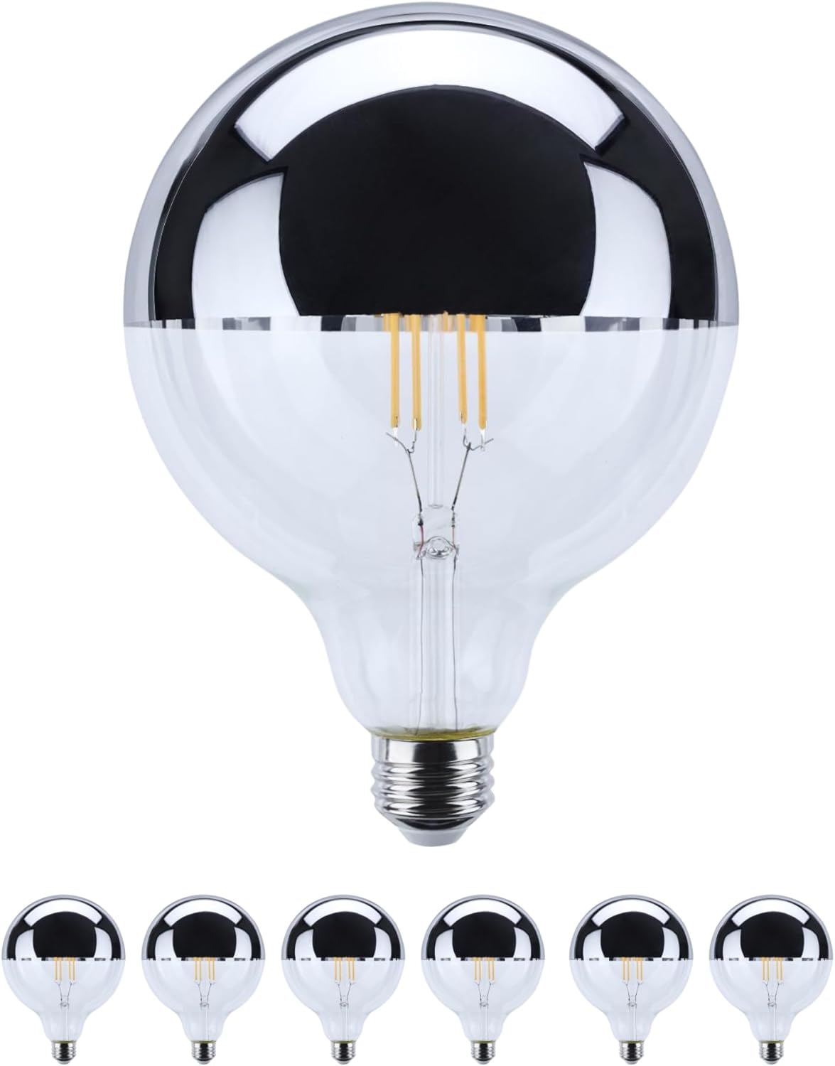 Satco LED G40 Globe Bulb 8W 100W Equivalent 2700K Warm White 90+ CRI Silver Crown Medium Base 120V Dimmable – Part S12545 (6 Pack)