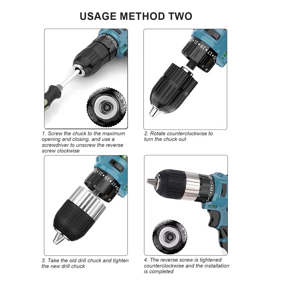 Portabrocas autoblocante sin Llave, Rango de sujeción de 1,5 a 13 mm, Adaptador de Taladro eléctrico con vástago Hexagonal de 3/8 a 24 UNF, 1 Unidad