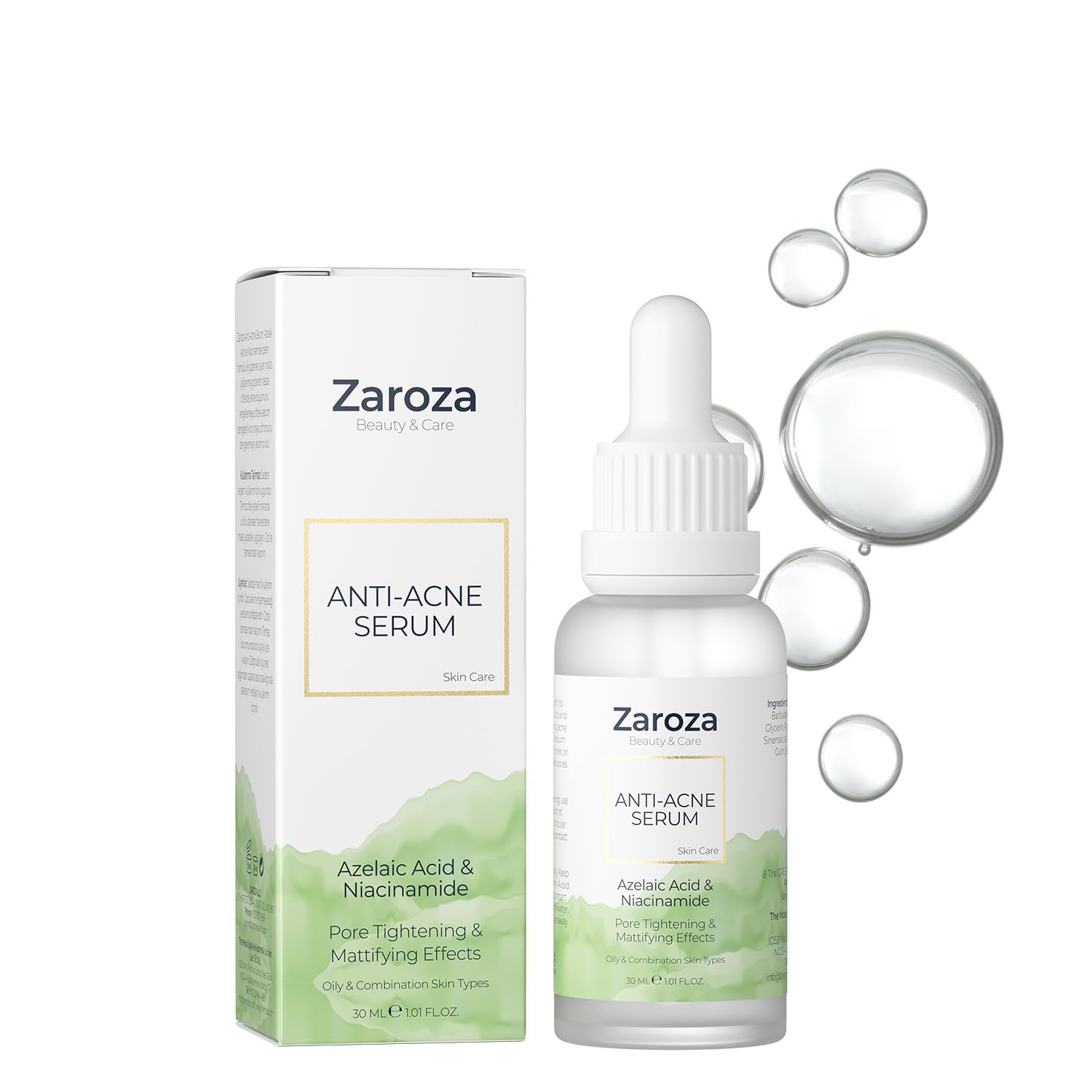 Zaroza Anti-Acne Serum – Salicylic Acid, Azelaic Acid & Niacinamide Formula – Clears Acne, Fights Breakouts, Balances Oily Skin & Fades Dark Spots – Vegan Face & Body Serum – 1 fl oz