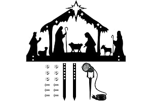 Outdoor Metal Nativity Scene Silhouette Yard Decor with LED Spotlight