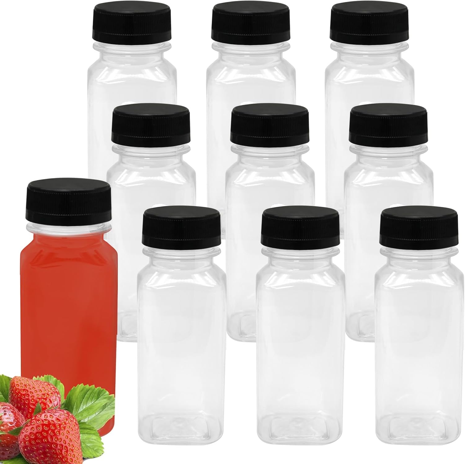 10 PCS 6 oz Plastic Juice Bottles Empty Clear Milk Bottles with Lids, Beverage Containers for Juice, Milk and Other Drink