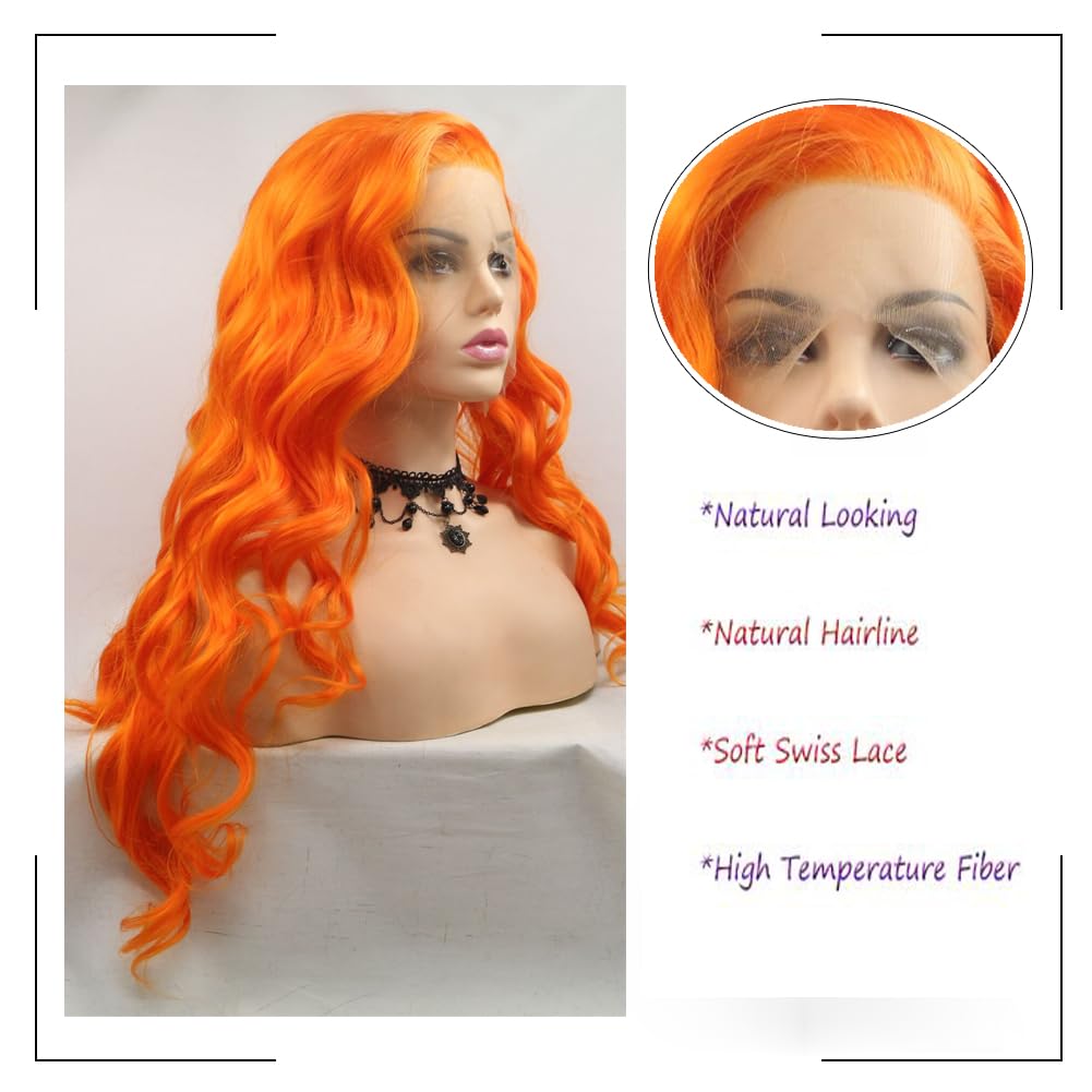 AFBeauty Pastel Ginger Wigs for Women Long Wavy Ginger Orange Wig Natural Hairline Lace Frontal Heat Resistant Fiber Soft Hair For Daily Wear - Image 4