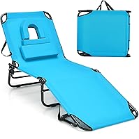 Vista 17 de Goplus Silla de bronceado, silla de playa plegable con agujero facial, almohada extraíble, correa de transporte, posición ajustable, silla