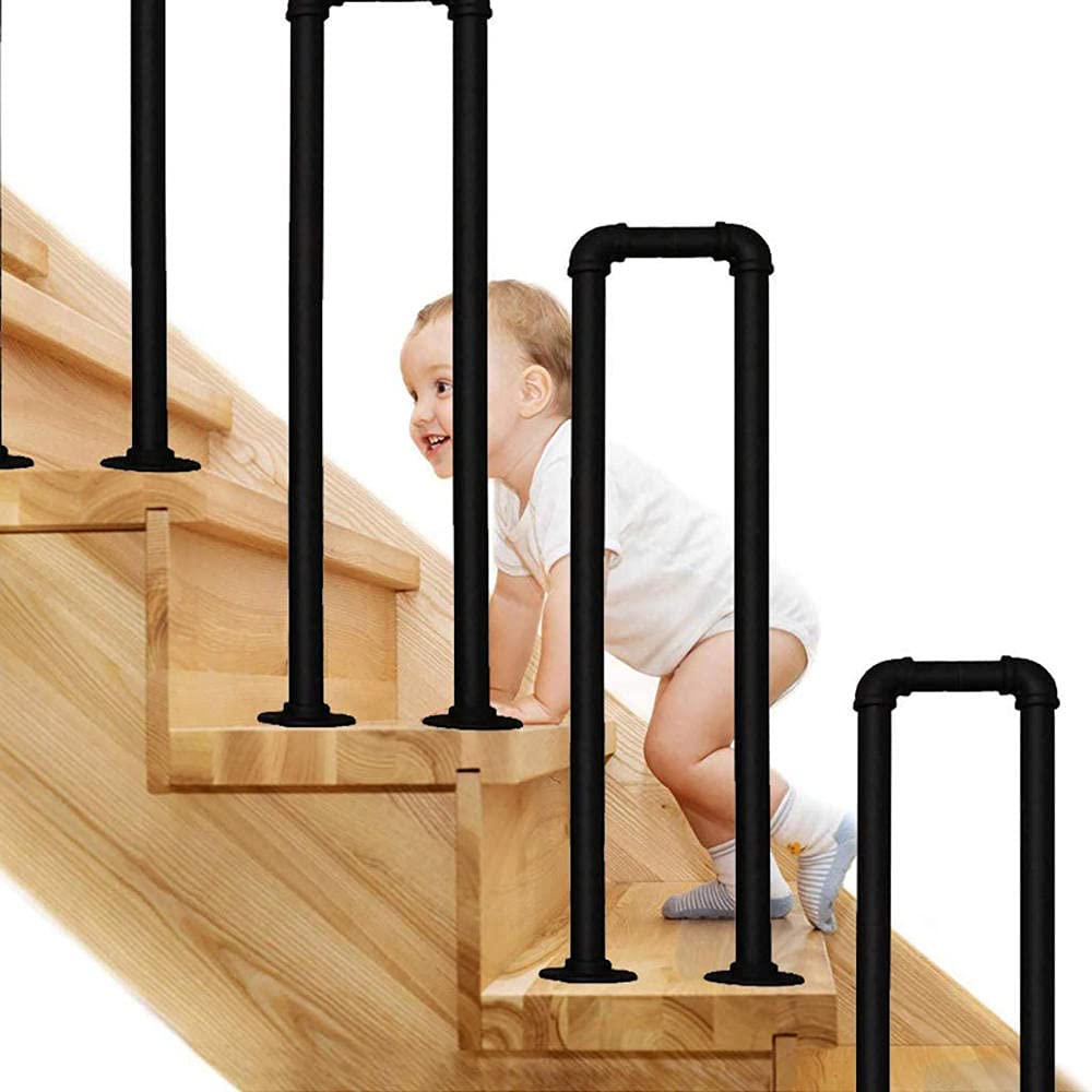 Poręcz schodowa balustradaPoręcze schodów w pomieszczeniu 1 krok w kształcie litery U Matowe w kształcie litery U Czarne przejściowe szyny schodowe z zestawem instalacyjnym do kroków na zewnątrz lub krytych-95 cm.