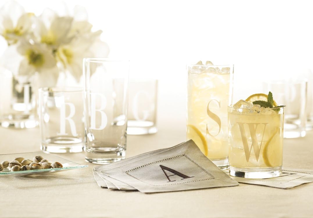 Cosmopolitan Home by Mud Pie, Set of 4 Highball Glasses with Monogram Initial A