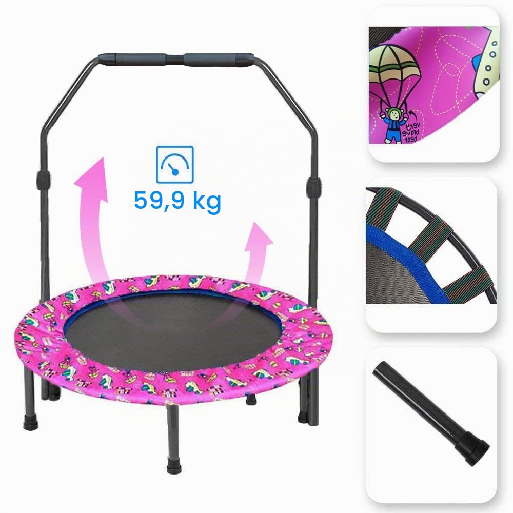 Trampolino elastico per 36" Trampolino Elastico Fitness bambini con manico e Copertura Imbottita di Sicurezza |per Interno ed Esterno| Pieghevole e Resistente per i Bambini