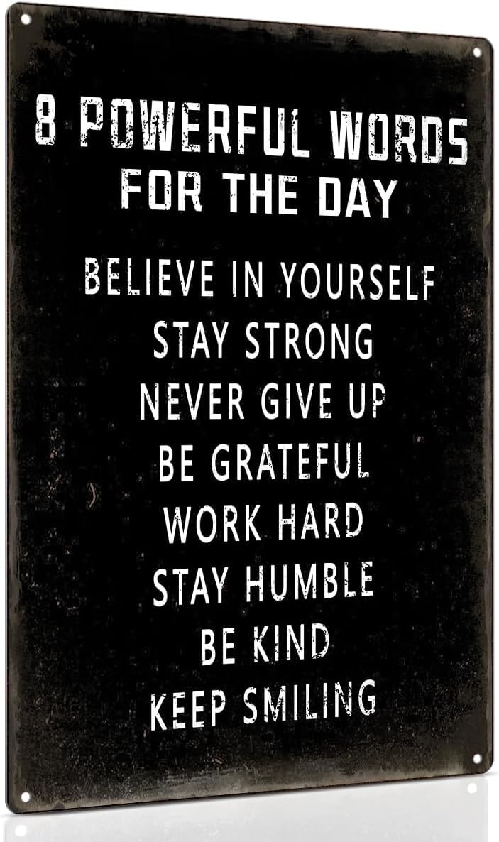 SMAZDFXX Motivational Quotes 8 Powerful Words for the day Tin Sign Positive Affirmations Metal Wall Decor for Home Gym Bedroom Office Accessories Poster Inspirational 8"" x12, style-3