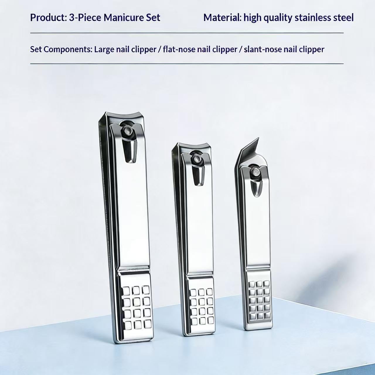 3 Pack Nail Clippers Set Stainless Steel Fingernail Toenail Clippers Sharp Nail Cutter Tools for Men Women Seniors — view 3