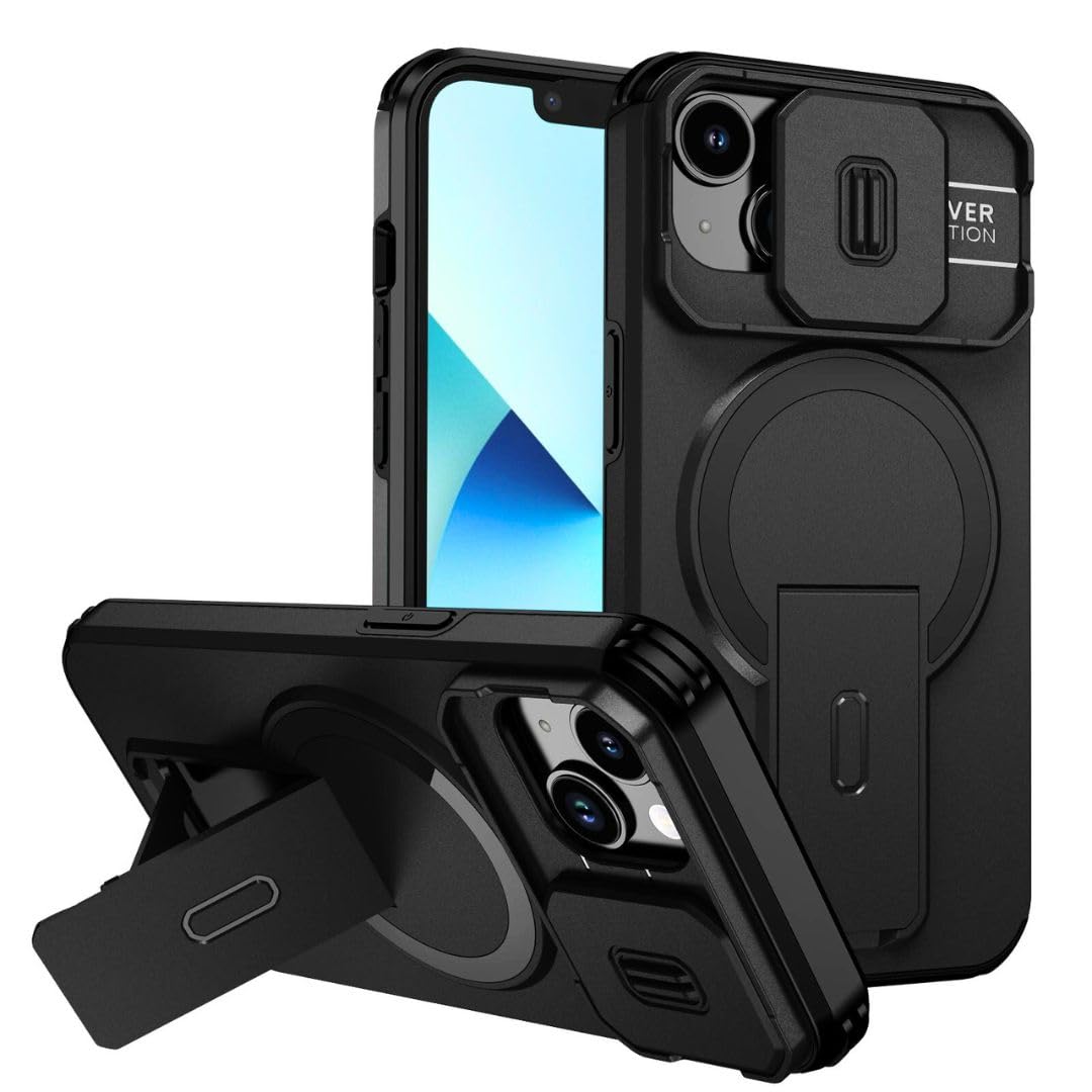 ShieldTech MagStand Series Case for Apple iPhone 14 | Mobile Phone Cover with Sliding Camera Shield, MagSafe, Kickstand, Shockproof for Apple iPhone 14 – Black-image-3