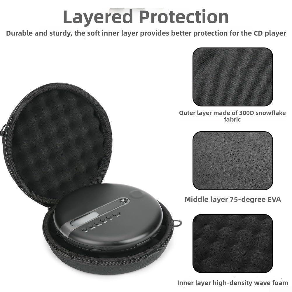 CD-Player-Tasche mit verstellbaren Schultergurten, tragbarer Disc-Player-Aufbewahrungshalter für Reisen, kompakte Tragetasche mit Organizer-Fächern und sicherer Passform für unterwegs