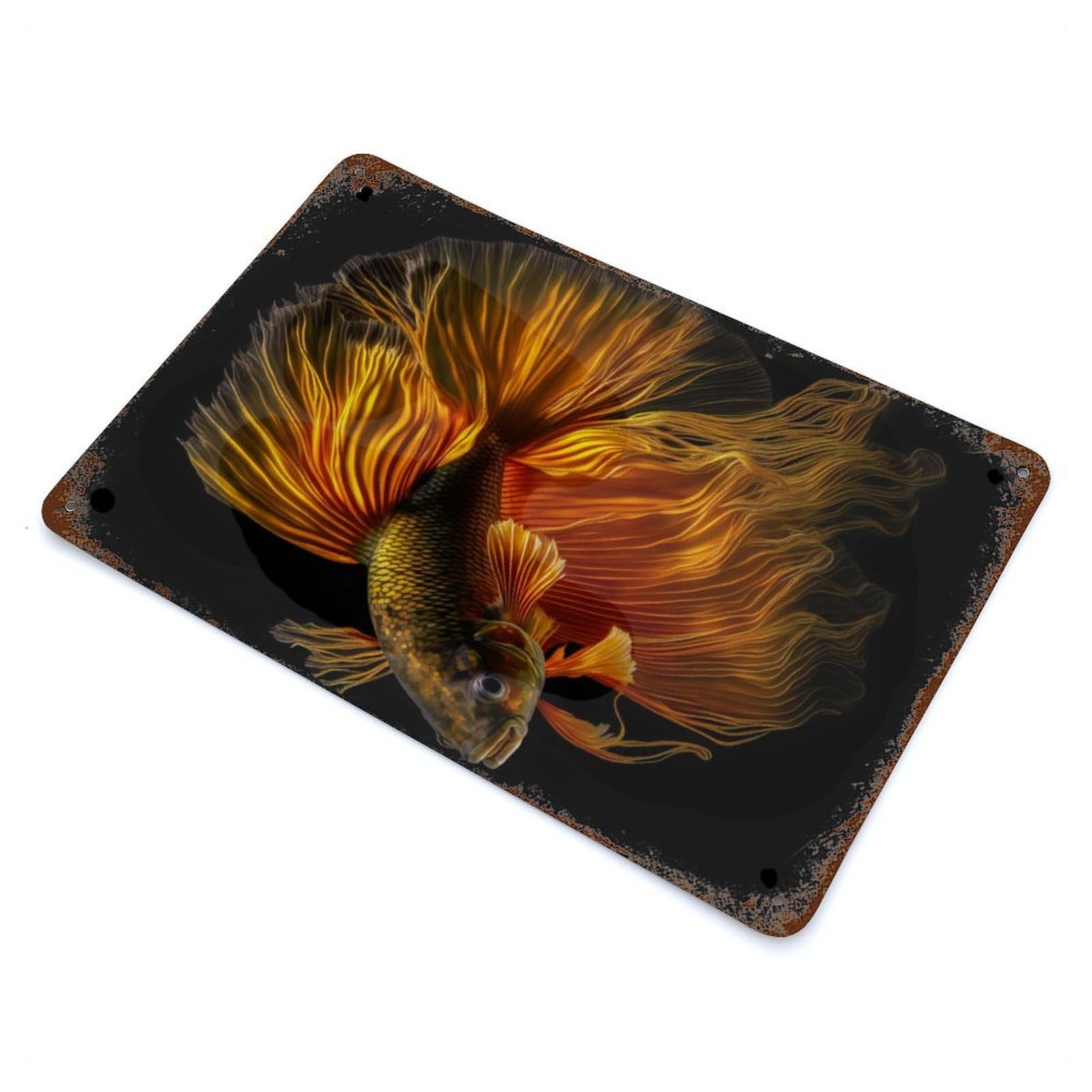Bettas Gold Fish Decorative Tin Sign 11.8"x7.9", Retro Wall Decor for Living Room, Hallway And Home Decor