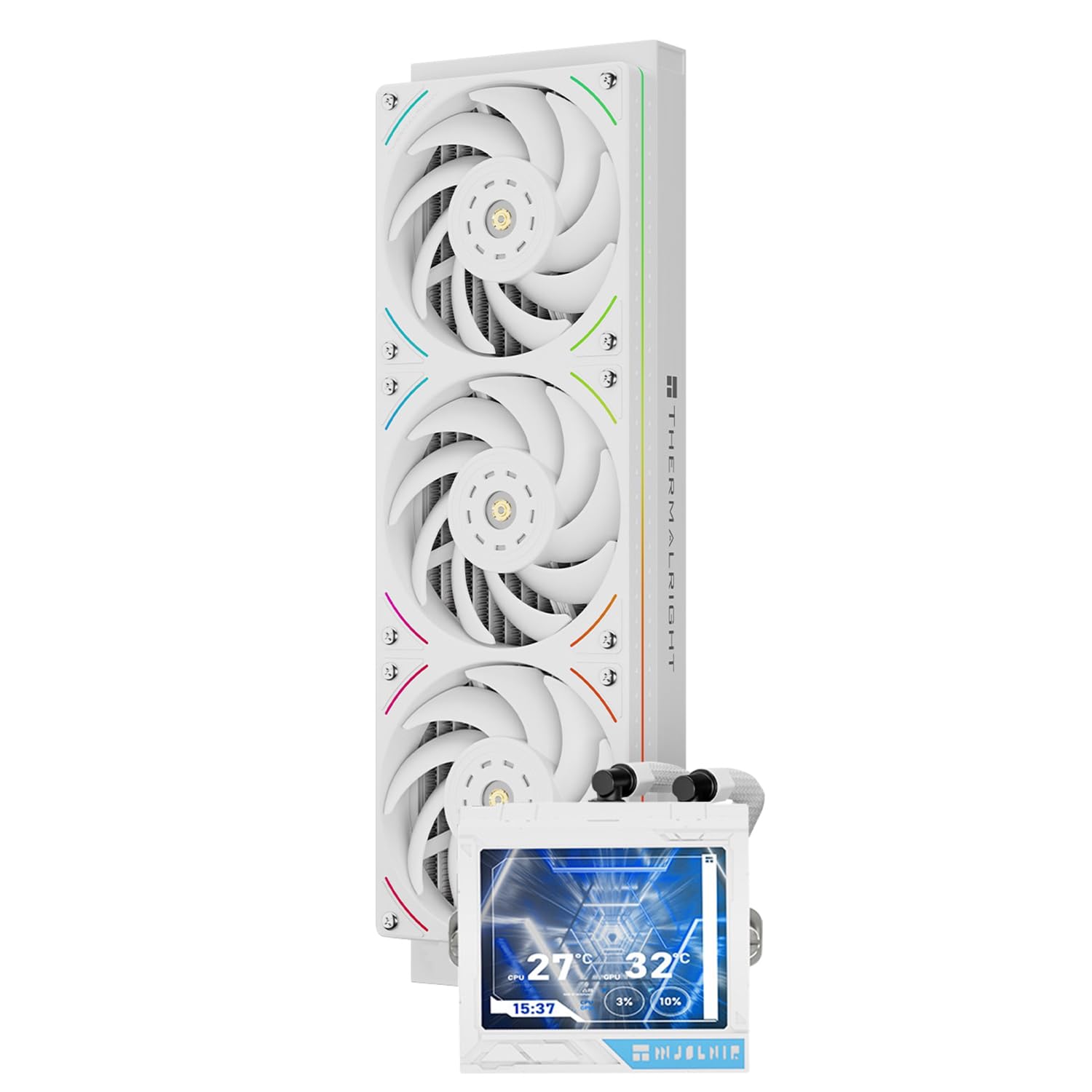 TR Mjolnir Vision 360 UB PRO ARGB White CPU Liquid Cooler with TL-UB36W PWM Fan for 2150RPM-Inline,3.5in LCD Screen with 640x480 Resolution,360 Aio for AM5/AM4;Intel LGA1700/1851/115x/2011