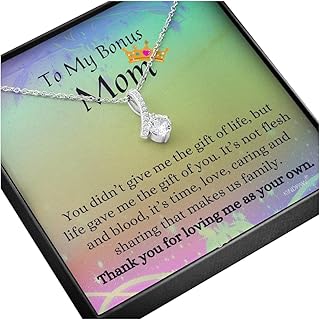 Bonus Mom Necklace – Stepmom Gifts For Mother’s Day - Birthday and Christmas Present for Unbiological Mom - Stepped Up Mom Necklace from Bonus Daughter or Son