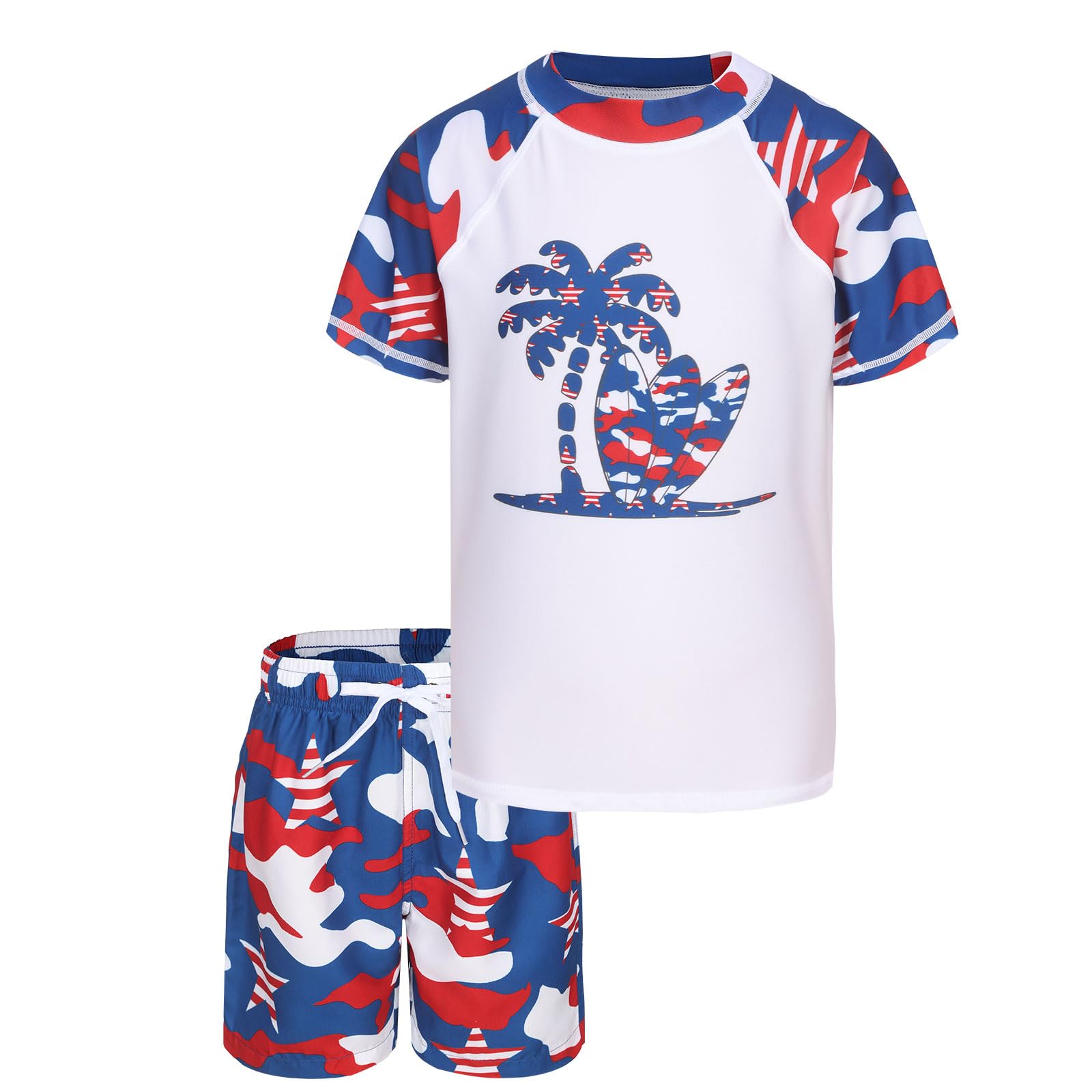 Boys Rash Guard Swimsuits Set for Boys Short Sleeve Swim Shirts with Trunks 2 Piece Quick Dry Swim Set
