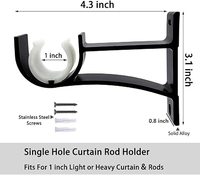 Curtain Pole Brackets, Heavy Duty Pole Holders Rail Brackets, 25-28mm Curtain Rod Brackets Rod Support Hanger, Black, Set of 2