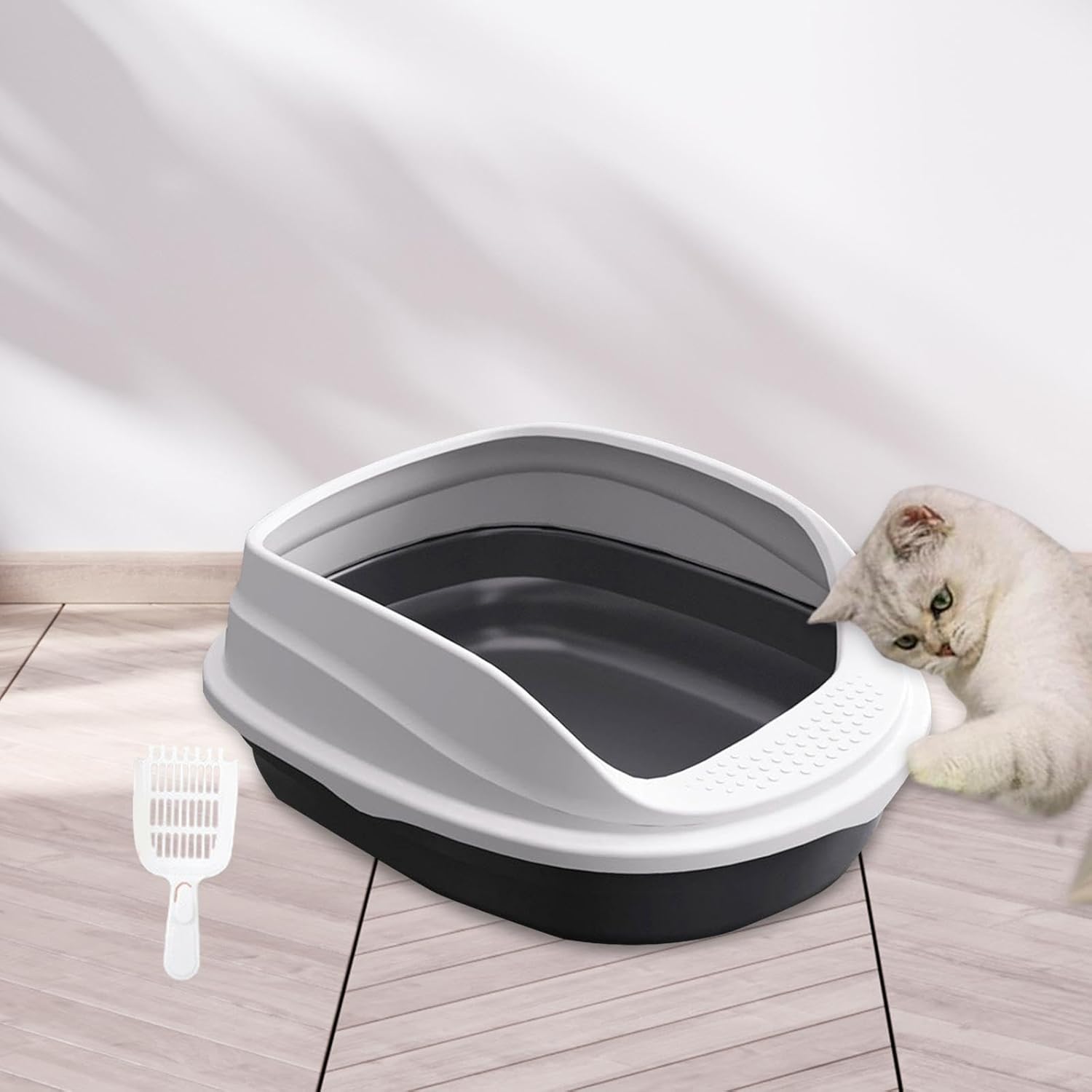 Pet Litter Pan with Scooper, Litter Pans Potty Toilet, Pet Supplies, Easy to Clean, Black 45cm