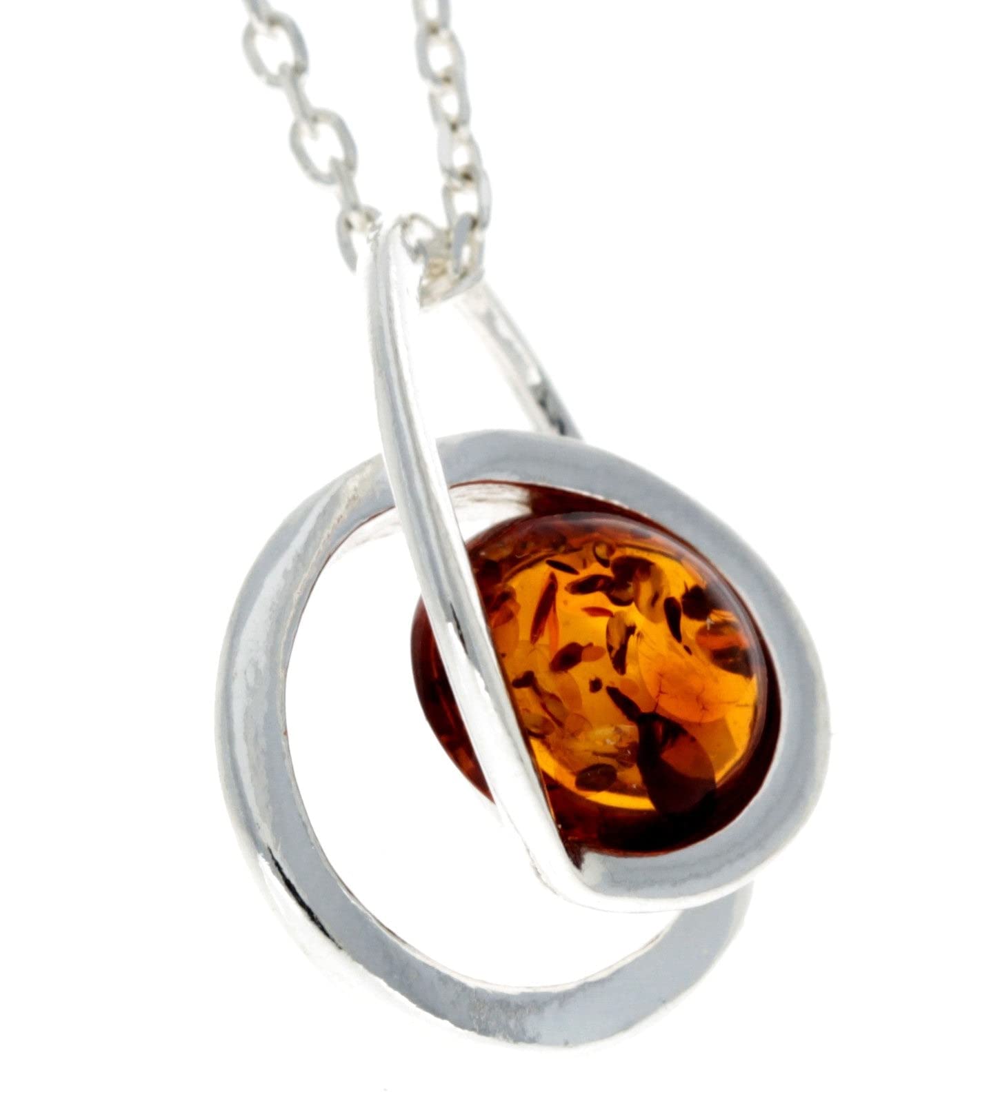 SilverAmber Jewellery GL389 - Colgante moderno de plata de ley 925 y ámbar báltico auténtico, Piedra Plata de ley Plata Resina, Ámbar