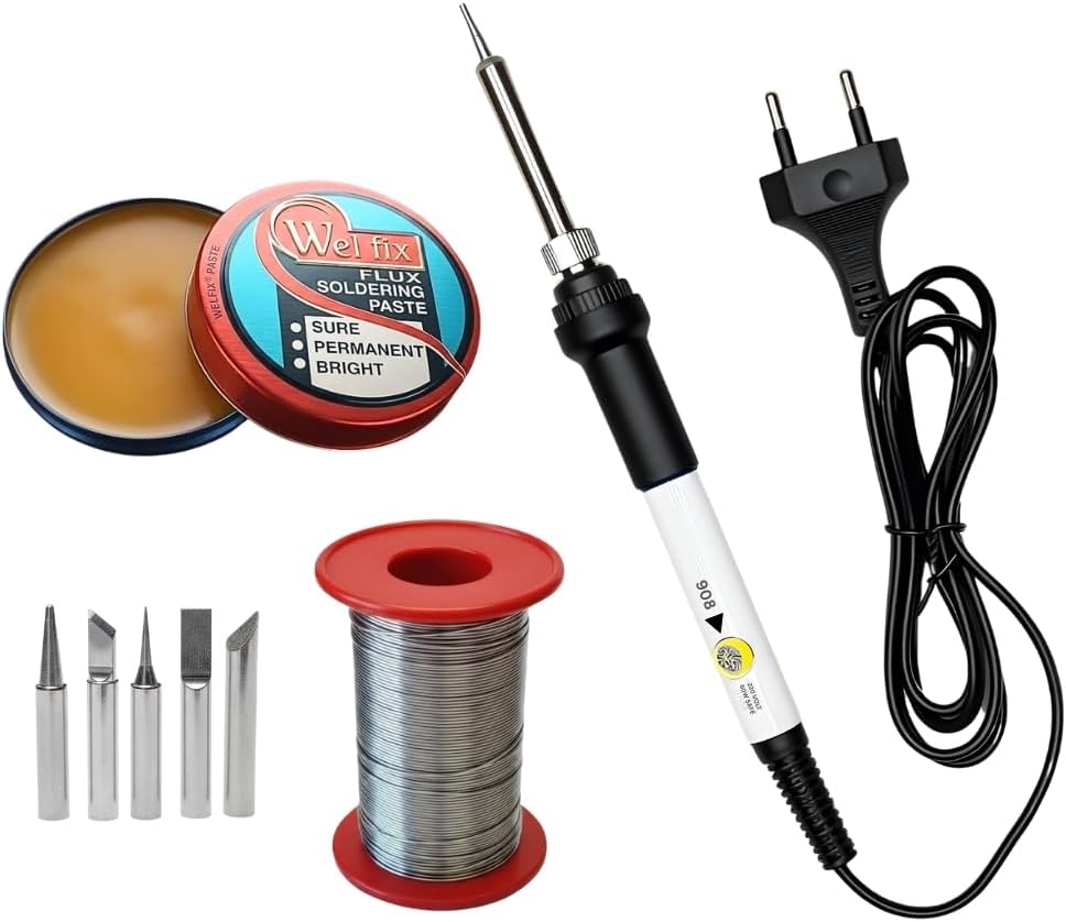 ElectroSea 60W Soldering Iron Kit with 5 Interchangeable Tips, Solder Wire, QuickFix Flux Paste, Fast Heating Professional Welding Tool for Electronics, Automotive, Heavy-Duty DIY projects